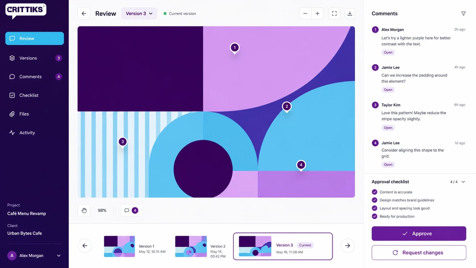 Client Management & Approvals wireframe