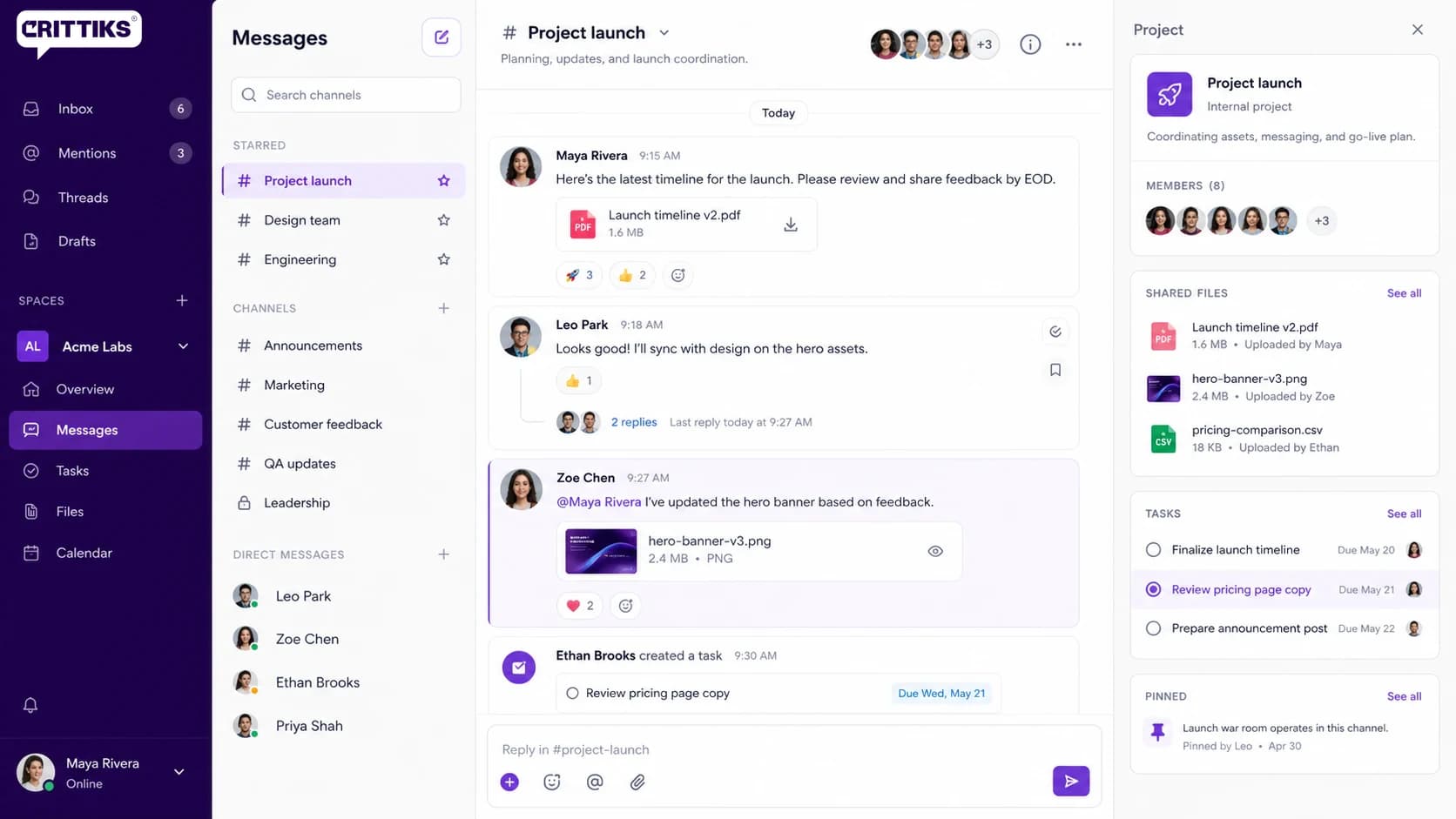 In-App Communication wireframe