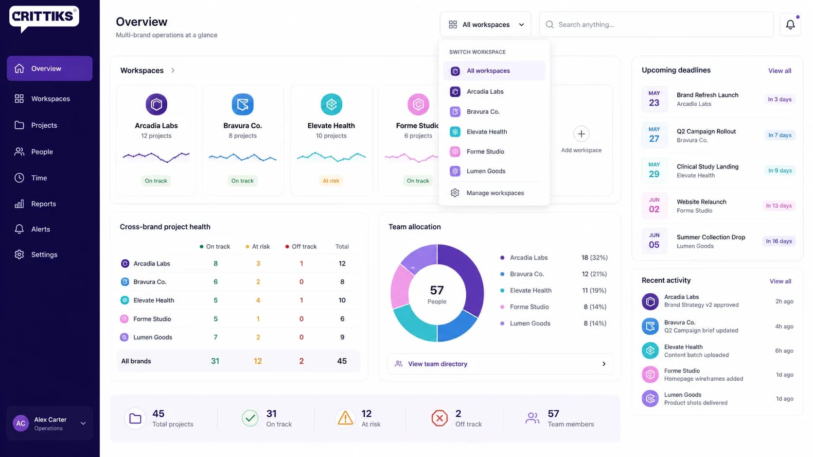 Multi-Brand Workspaces wireframe