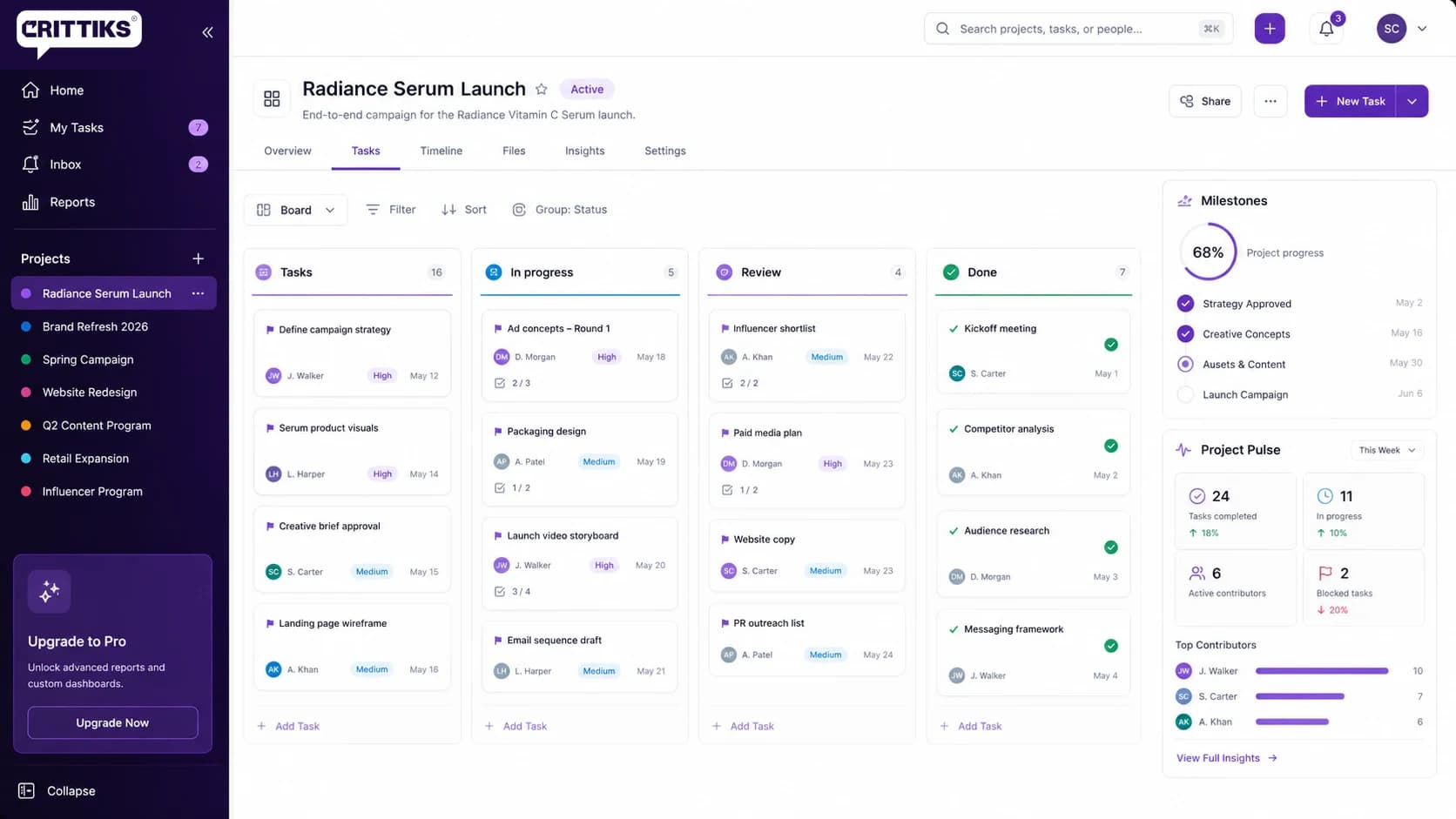 Project & Task Management wireframe