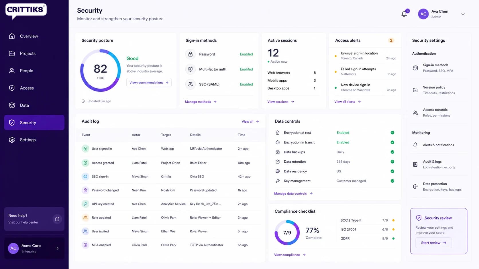 Platform & Security wireframe